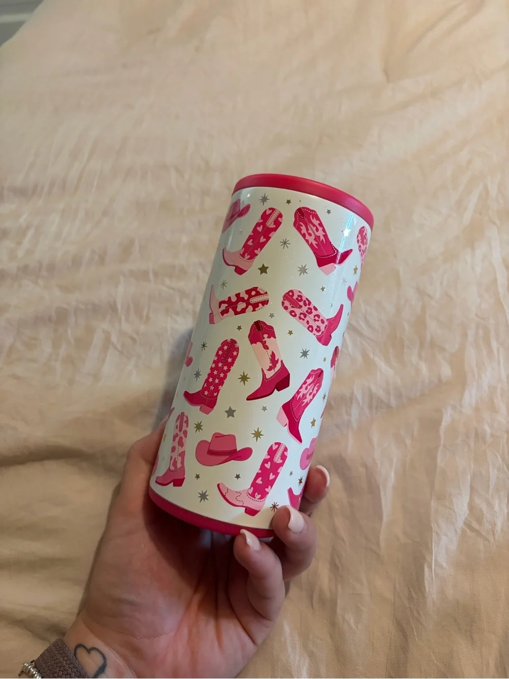 Swig Pink Cowboy Boot Pattern Insulated Can Cooler